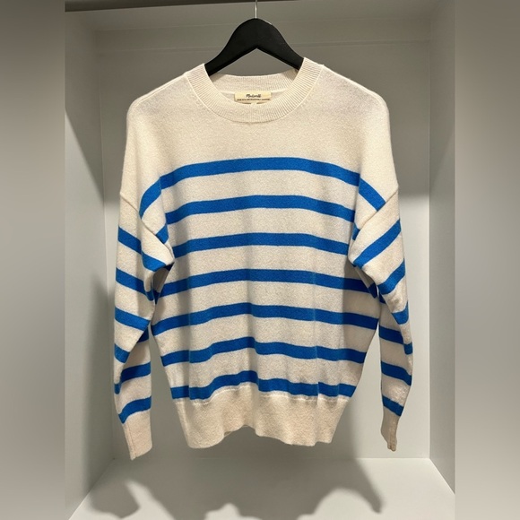 Madewell (Re)sponsible Cashmere Oversized Sweater Hthr blue sky Stripe NEW Small - Picture 9 of 11